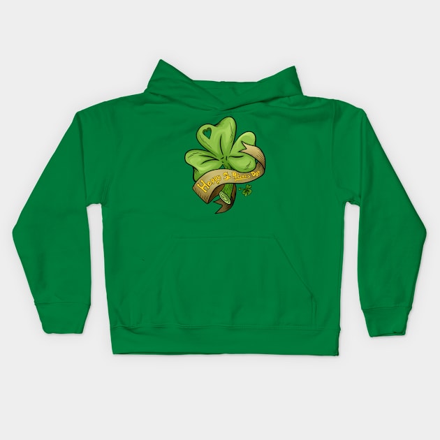 Happy Patrick's Day Shamrock Kids Hoodie by KimLeex